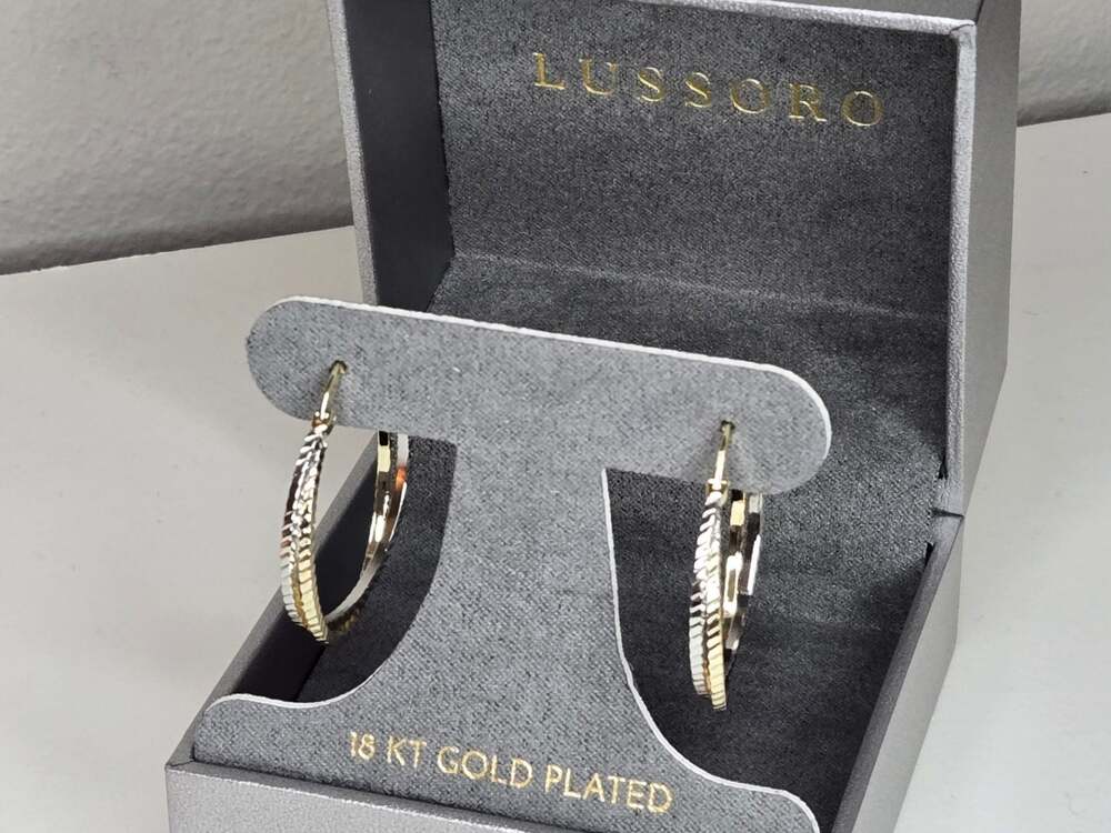 Lussoro 18KT Gold Plated Two-Tone Textured Hoop Earrings